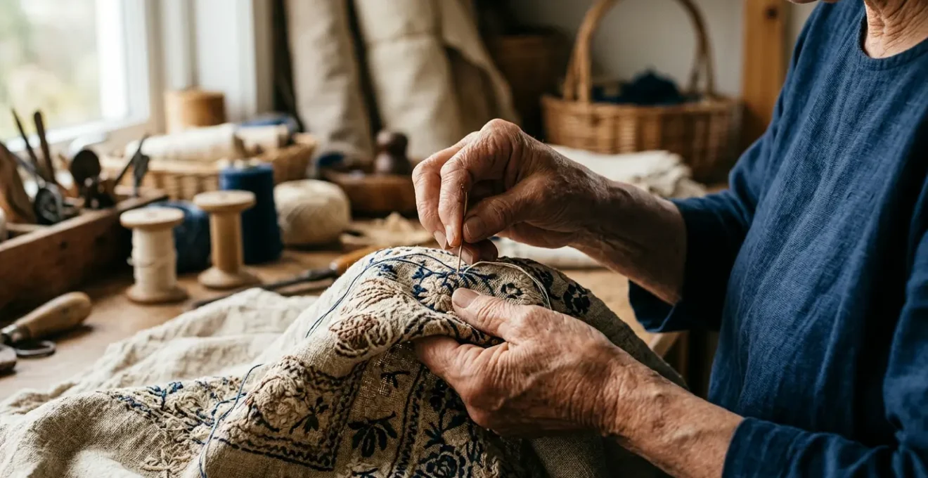 Mains d'artisane tissant un textile éthique avec soin et expertise