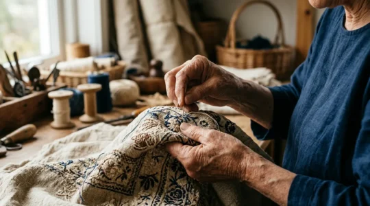 Mains d'artisane tissant un textile éthique avec soin et expertise