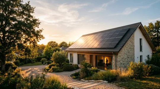 Installation de panneaux solaires sur un toit de maison avec gestionnaire d'énergie intelligent et divers appareils électroménagers en fonctionnement