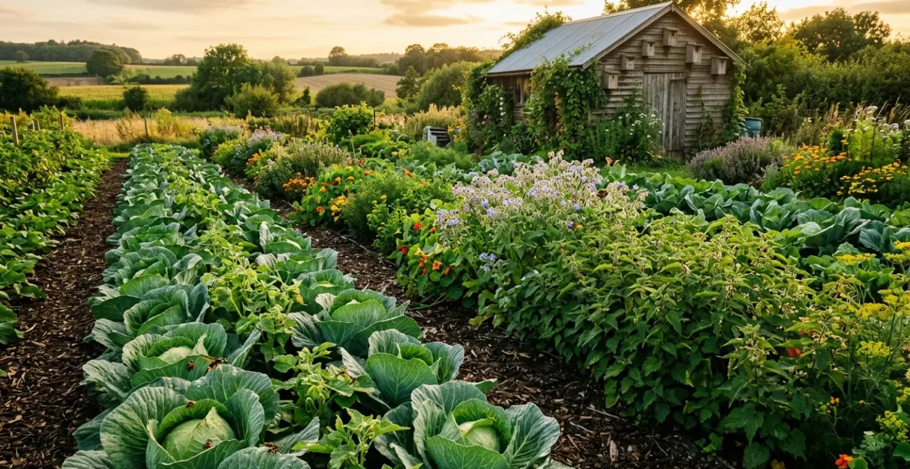 Jardin potager biologique avec protection naturelle des cultures de choux contre les chenilles
