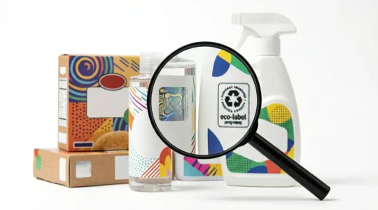 Comparaison visuelle entre labels officiels certifiés et faux labels autoproclamés sur des produits de consommation