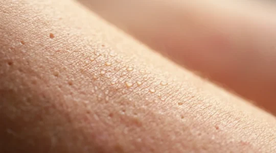 Composition artistique montrant l'équilibre délicat du microbiome cutané sur une peau saine