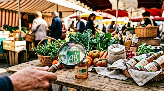 Analyse détaillée de produits alimentaires avec différents labels bio sur un marché français