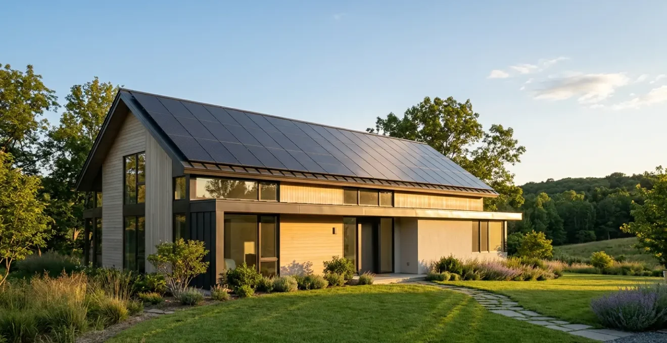 Installation photovoltaïque sur toiture de maison moderne avec ciel ensoleillé