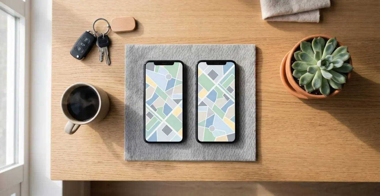 Vue comparative des interfaces d'applications de covoiturage sur table de travail