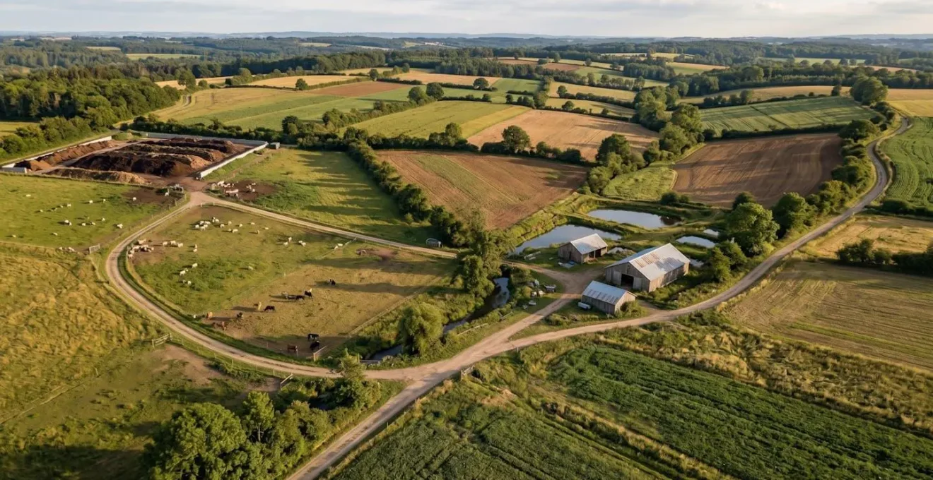 Ferme biodynamique certifiée avec diversité des cultures et rotation des parcelles visibles