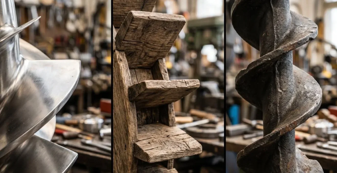 Gros plan technique sur trois types de turbines hydrauliques côte à côte dans un atelier