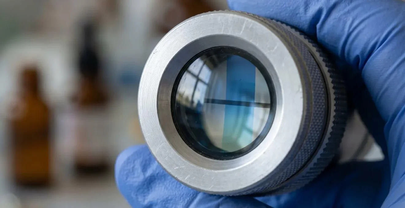Gros plan sur un réfractomètre mesurant la protection antigel d'un échantillon de glycol