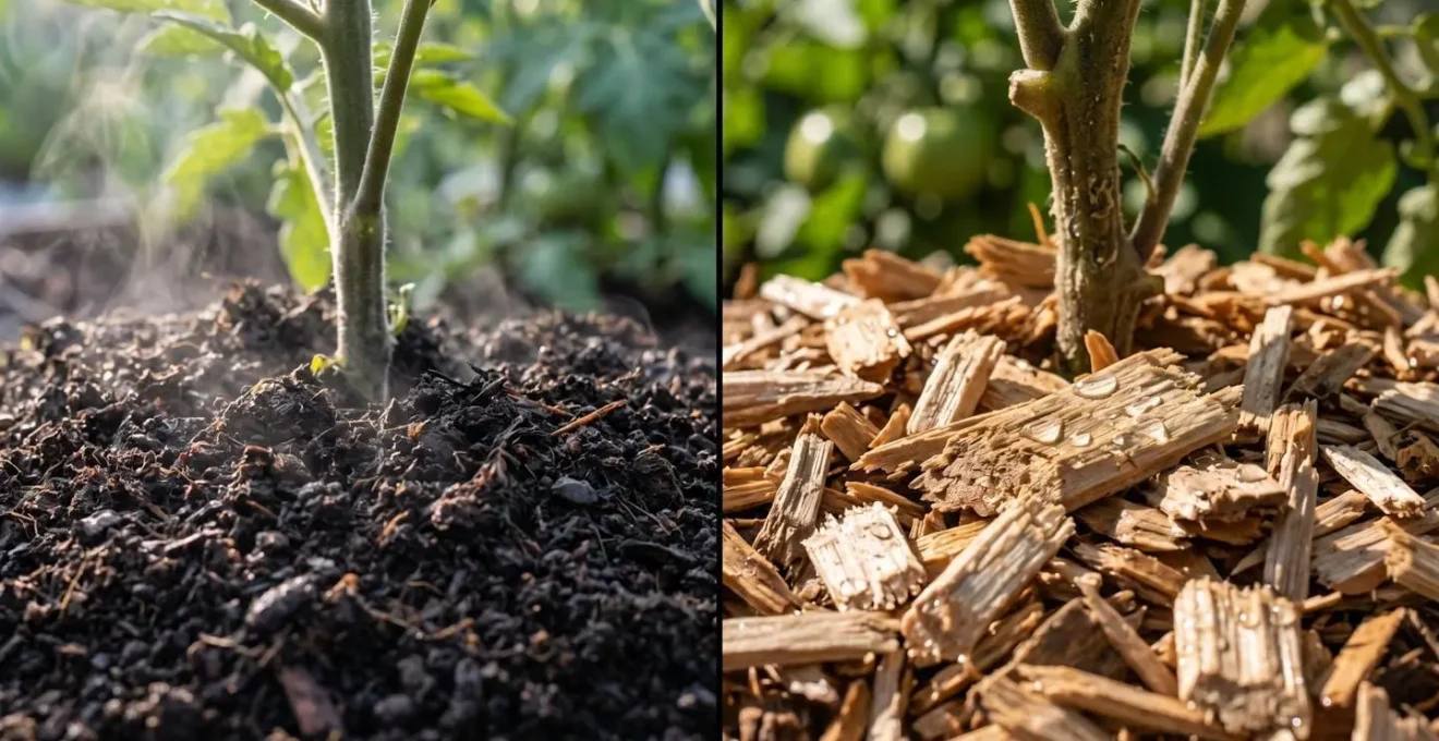 Comparaison visuelle du paillage en deux temps pour les tomates