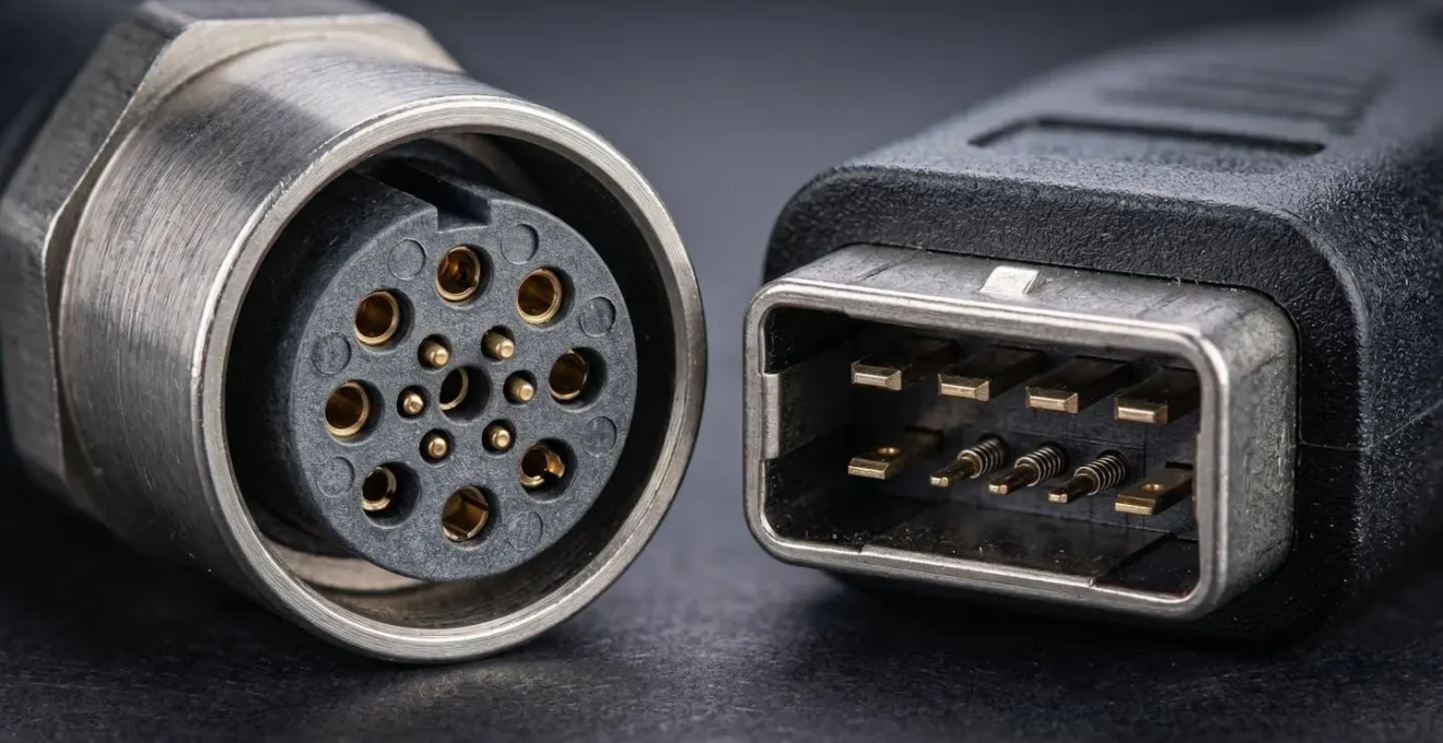 Gros plan macro sur connecteurs de charge CHAdeMO et CCS côte à côte